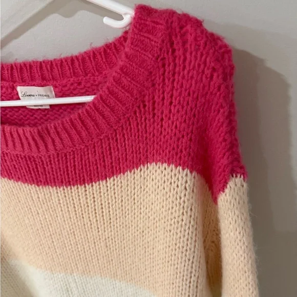 Lovers & Friends Lynn Sweater - Rose Pink Color Block Stripes - Size Small - Picture 6 of 12